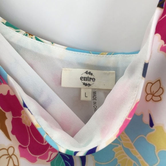 ENTRO Floral One Shoulder Bubble Sleeve Romper Summer Beach Casual Size L - Picture 2 of 8